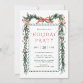 ウォーターカラークリスマスガーランドホリデーパーティー 招待状 (正面)