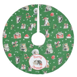 ウォーターカラークリスマスキャット ホイッシマル ブラッシュドポリエステルツリースカート