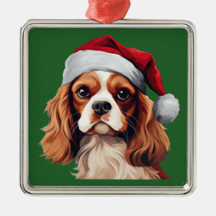ウォーターカラークリスマスキングチャールズスパニエル犬オーナメント メタルオーナメント