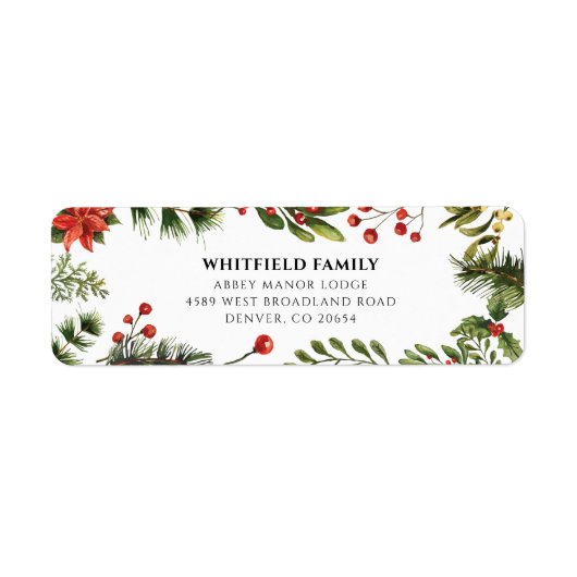 ウォーターカラークリスマスグリーン差出人住所 ラベル (正面)