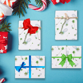 ウォーターカラークリスマスゴルフクラブとテニスラケット ラッピングペーパーシート