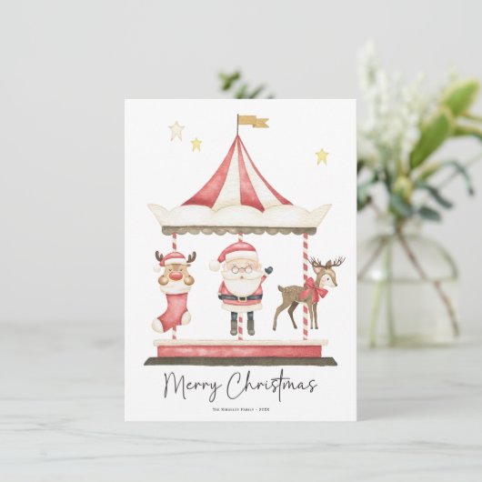 ウォーターカラークリスマスサンタクロース回転木馬 シーズンカード (スタンド正面)