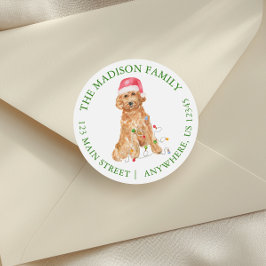 ウォーターカラークリスマスサンタドッグ差出人住所 ラウンドシール