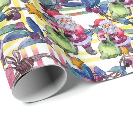 ウォーターカラークリスマスサンタパステル ラッピングペーパー (ロールコーナー)