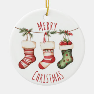 ウォーターカラークリスマスストッキング オーナメント