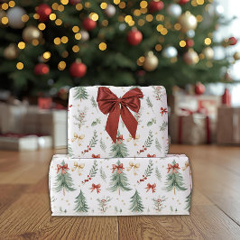ウォーターカラークリスマスツリーとヒイラギのラッピングペーパー ラッピングペーパー