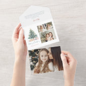 ウォーターカラークリスマスツリーのカリグラフィー3枚の写真 オールインワン招待状 (貼ってはがせる)