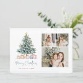 ウォーターカラークリスマスツリーのカリグラフィー3枚の写真 シーズンカード (スタンド正面)
