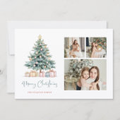 ウォーターカラークリスマスツリーのカリグラフィー3枚の写真 シーズンカード (正面)