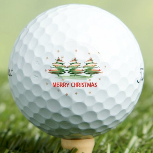 ウォーターカラークリスマスツリーのメリークリスマス ゴルフボール