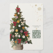 ウォーターカラークリスマスツリーの赤いリボンのパーティー招待状 シーズンカード (裏面)