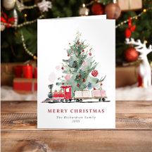 ウォーターカラークリスマスツリートイチョコレートトレイン