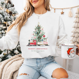 ウォーターカラークリスマスツリートイトレイン カスタムホリデー スウェットシャツ