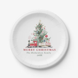 ウォーターカラークリスマスツリートイトレイン カスタム ペーパープレート