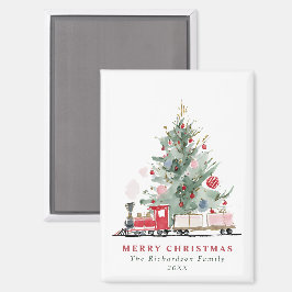 ウォーターカラークリスマスツリートイトレイン マグネット