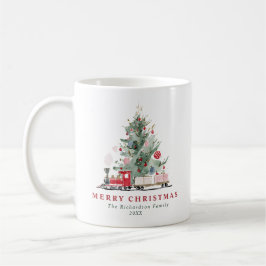 ウォーターカラークリスマスツリートイトレイン 名前入り コーヒーマグカップ