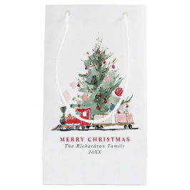 ウォーターカラークリスマスツリートイ・トレイン スモールペーパーバッグ