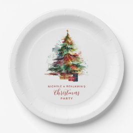 ウォーターカラークリスマスツリーパーティー ペーパープレート
