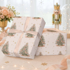 ウォーターカラークリスマスツリーピーチミントホリデー ラッピングペーパー
