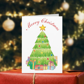 ウォーターカラークリスマスツリーホリデーカード シーズンカード