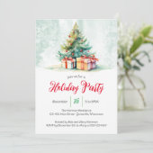 ウォーターカラークリスマスツリーホリデーパーティー招待状 シーズンカード (スタンド正面)