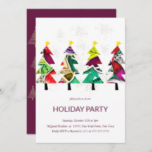 ウォーターカラークリスマスツリーホリデーパーティー招待状