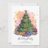 ウォーターカラークリスマスツリーホリデーパーティ招待状 シーズンカード (正面)