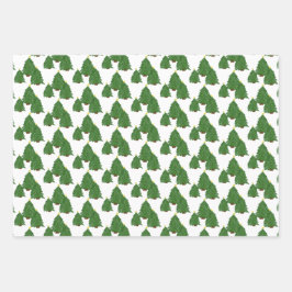 ウォーターカラークリスマスツリーホリデー ラッピングペーパーシート