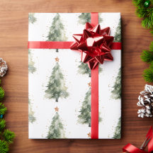 ウォーターカラークリスマスツリー包装紙