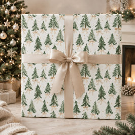 ウォーターカラークリスマスツリー包装紙 ラッピングペーパー
