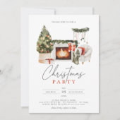 ウォーターカラークリスマスツリー&ガーランドホリデーパーティー 招待状 (正面)
