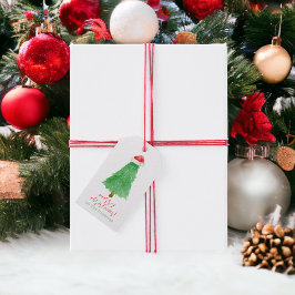 ウォーターカラークリスマスツリー/サンタ帽子のギフトタグ 名入れ可能 ギフトタグ