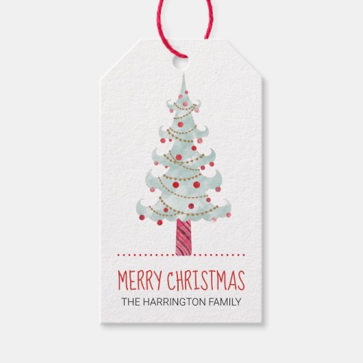 ウォーターカラークリスマスツリー メリークリスマス ギフトタグ (正面)