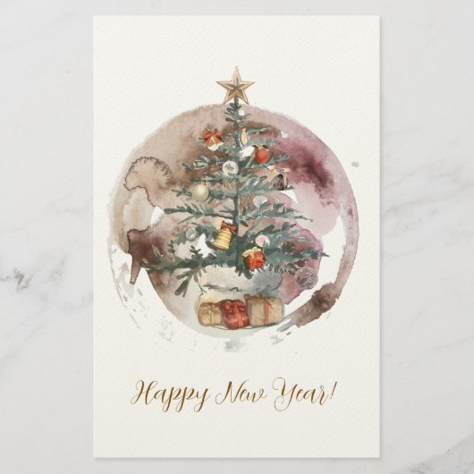 ウォーターカラークリスマスツリー 便箋 (正面)