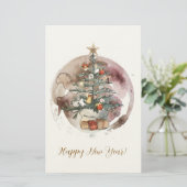 ウォーターカラークリスマスツリー 便箋 (スタンド正面)