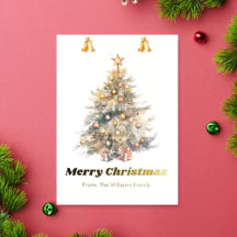 ウォーターカラークリスマスツリー、名入れ箔押し