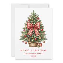 ウォーターカラークリスマスツリー 赤いギンガムボウ フォト