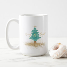 ウォーターカラークリスマスツリー "Merry & Bright" ホリデー コーヒーマグカップ