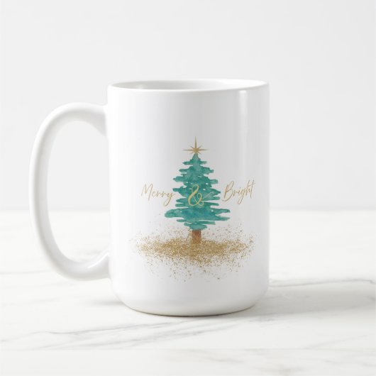 ウォーターカラークリスマスツリー "Merry & Bright" ホリデー コーヒーマグカップ (左)