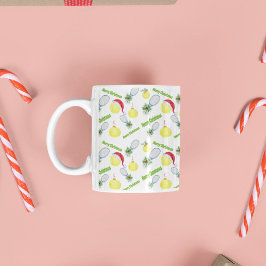 ウォーターカラークリスマステニスラケットとボール コーヒーマグカップ
