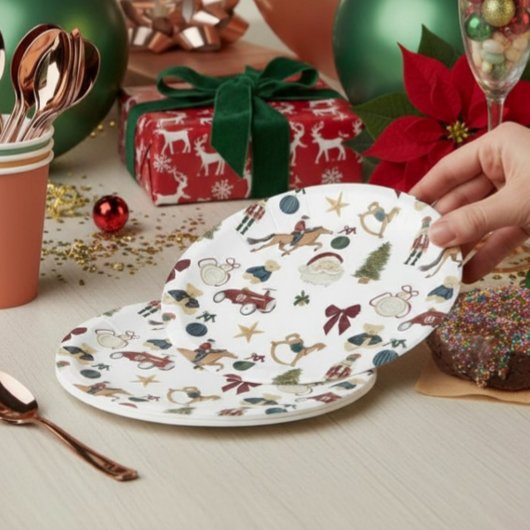 ウォーターカラークリスマストイ柄紙皿 ペーパープレート