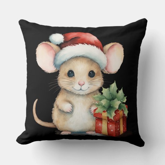 ウォーターカラークリスマスネズミ クッション (正面)