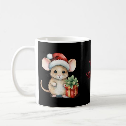 ウォーターカラークリスマスネズミ コーヒーマグカップ (左)