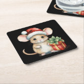 ウォーターカラークリスマスネズミ スクエアペーパーコースター (アングル)