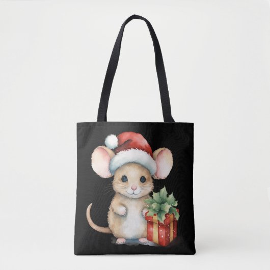 ウォーターカラークリスマスネズミ トートバッグ (正面)