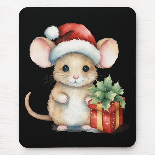 ウォーターカラークリスマスネズミ マウスパッド (正面)