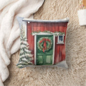 ウォーターカラークリスマスバーンリース クッション (ブランケット)