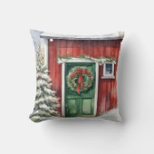 ウォーターカラークリスマスバーンリース クッション (正面)