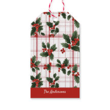 ウォーターカラークリスマスヒイラギベリープレイドネーム