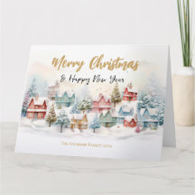 ウォーターカラークリスマスビレッジ ホリデーカード